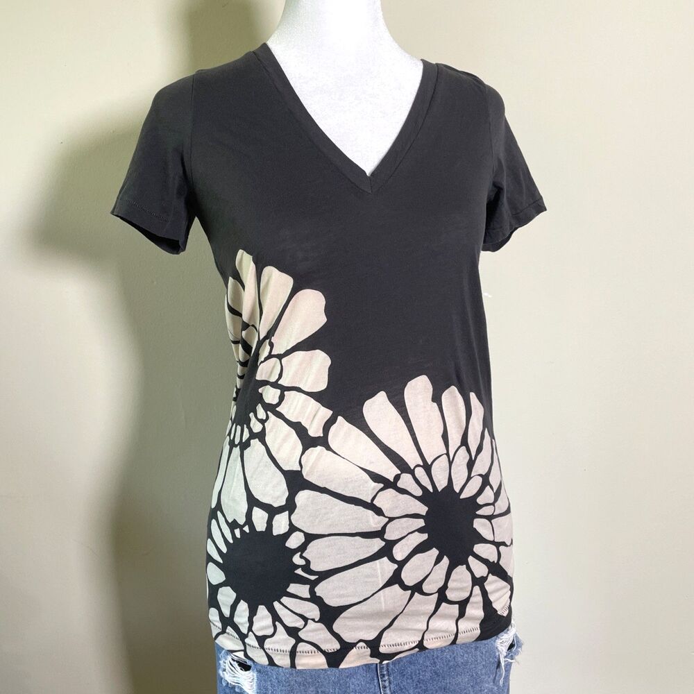 J.Crew Tissue T Womens Gray Floral V-Neck 100% Cotton Short Sleeve T-Shirt Small